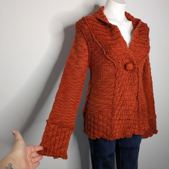 Boston Proper Burnt Orange V Neck Button Up Cardigan Sweater M - Picture 5 of 9